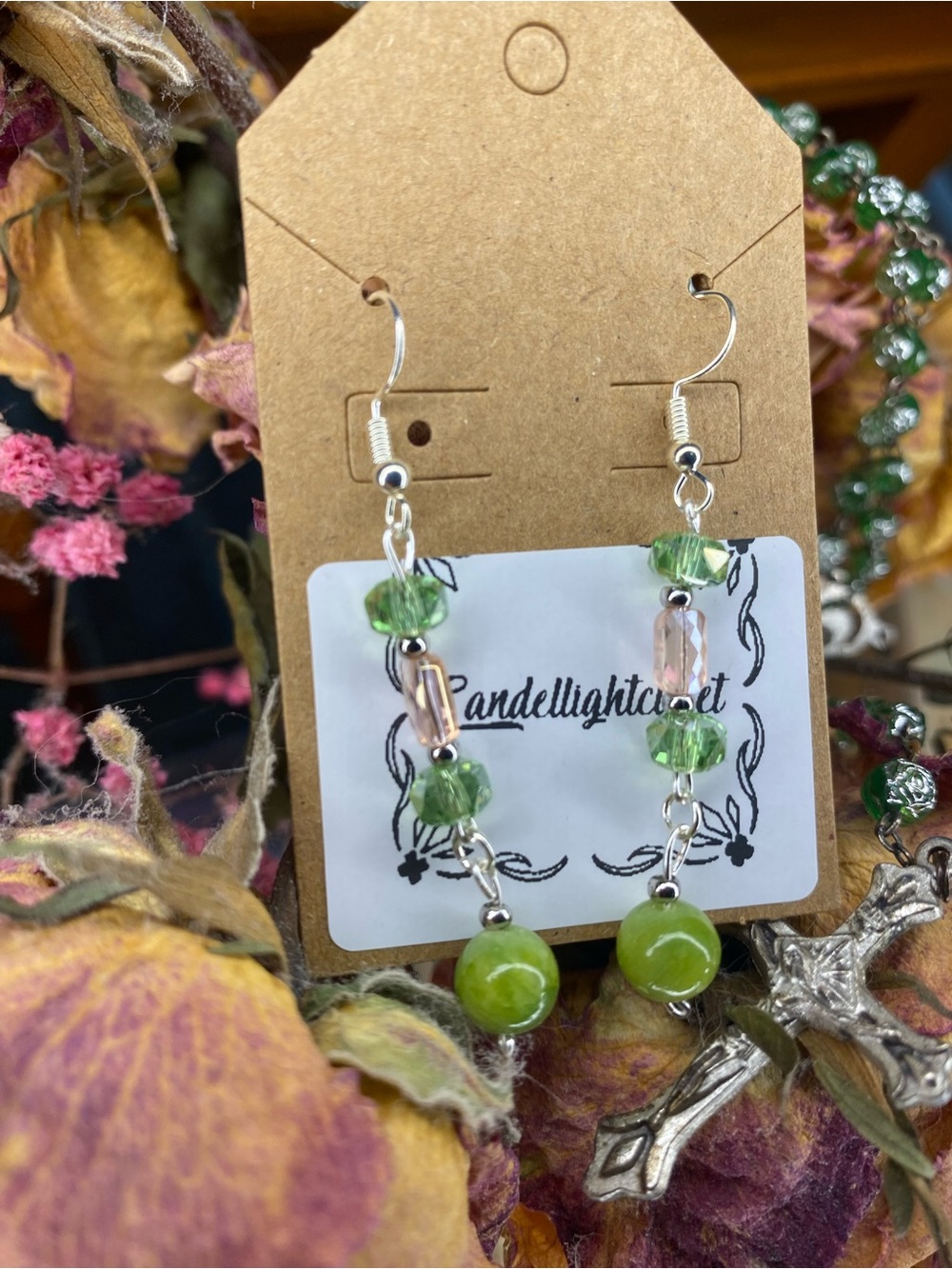 Pink & green dangled earrings